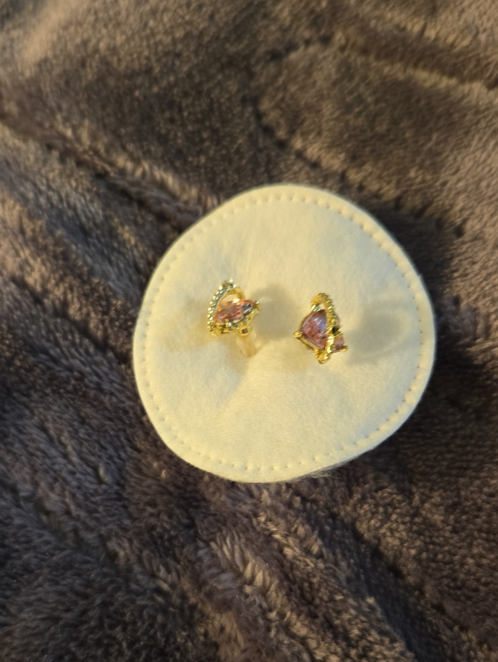 Gold Tone Pink Heart-Shaped Synthetic CZ Stud Earrings - Women Jewelry